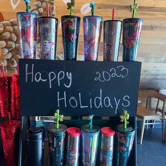 STARBUCKS 2023 “HOLIDAY TUMBLER” NEW w/TAG with Silicone Bow🎀 Straw Cover - Picture 4 of 13